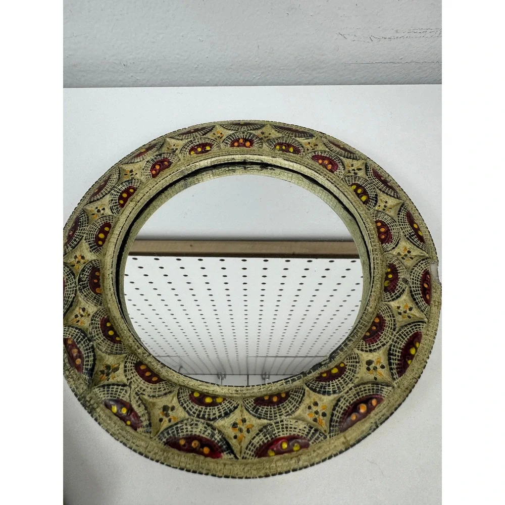 VTG Hand Painted Boho Mosaic Mini Wall Mirrors Textured Resin